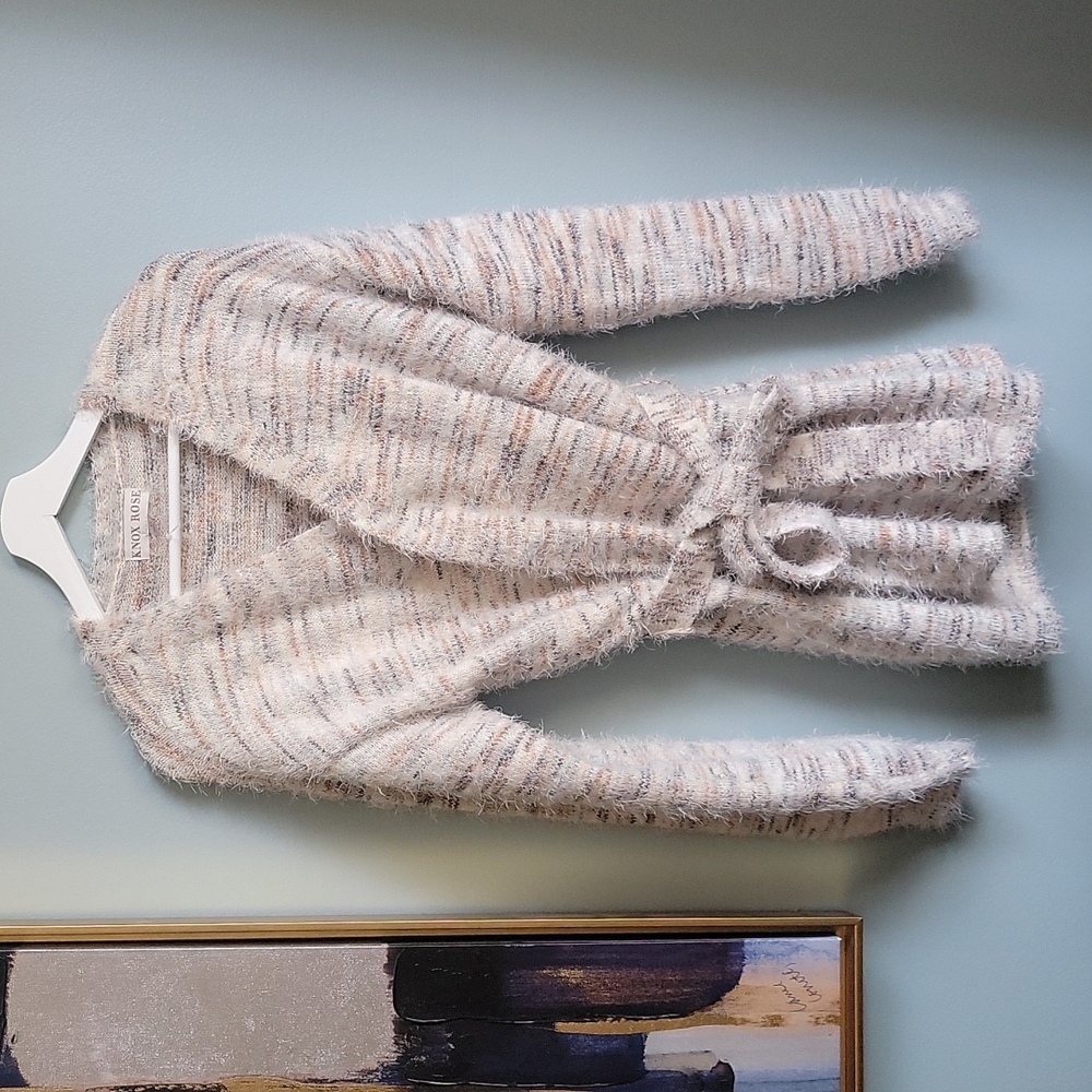 Knox Rose Women's Eyelash Fuzzy Cardigan with Tie Size M